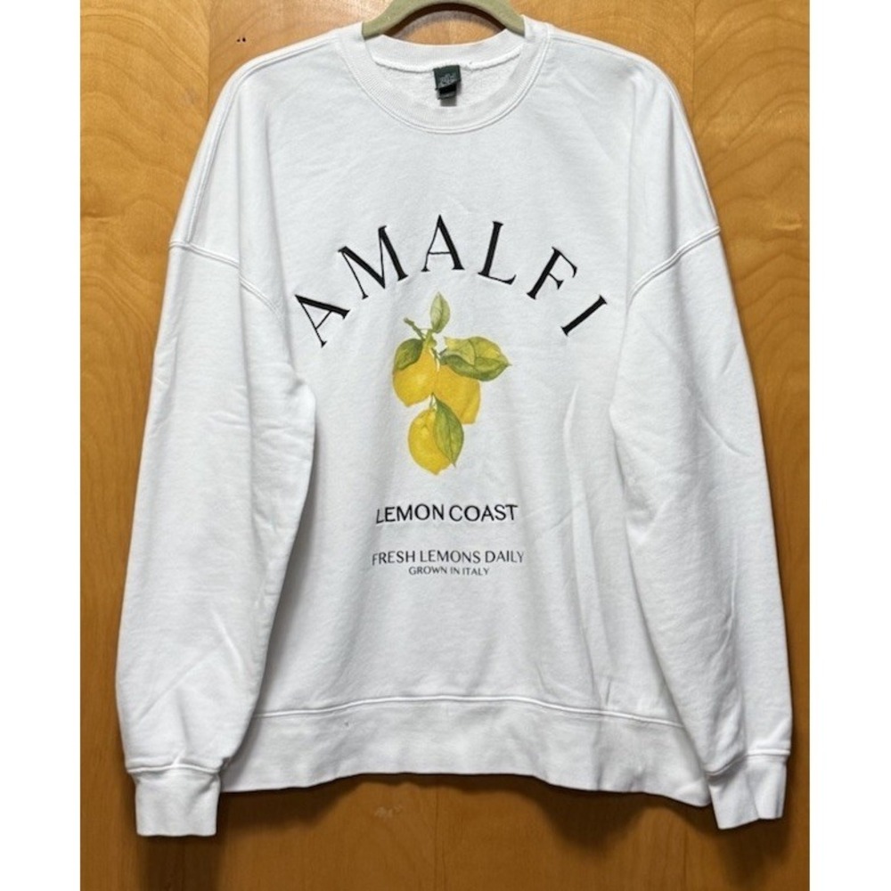 Wild Fable‎ Amalfi Lemon Coast Graphic Cotton Blend White Oversized Sweatshirt M